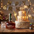 A bottle of Old Forester Kentucky Straight Bourbon Whisky, Birthday Bourbon, featuring amber liquid in a clear glass bottle with a cork stopper, green neck label, and white and gold front label.